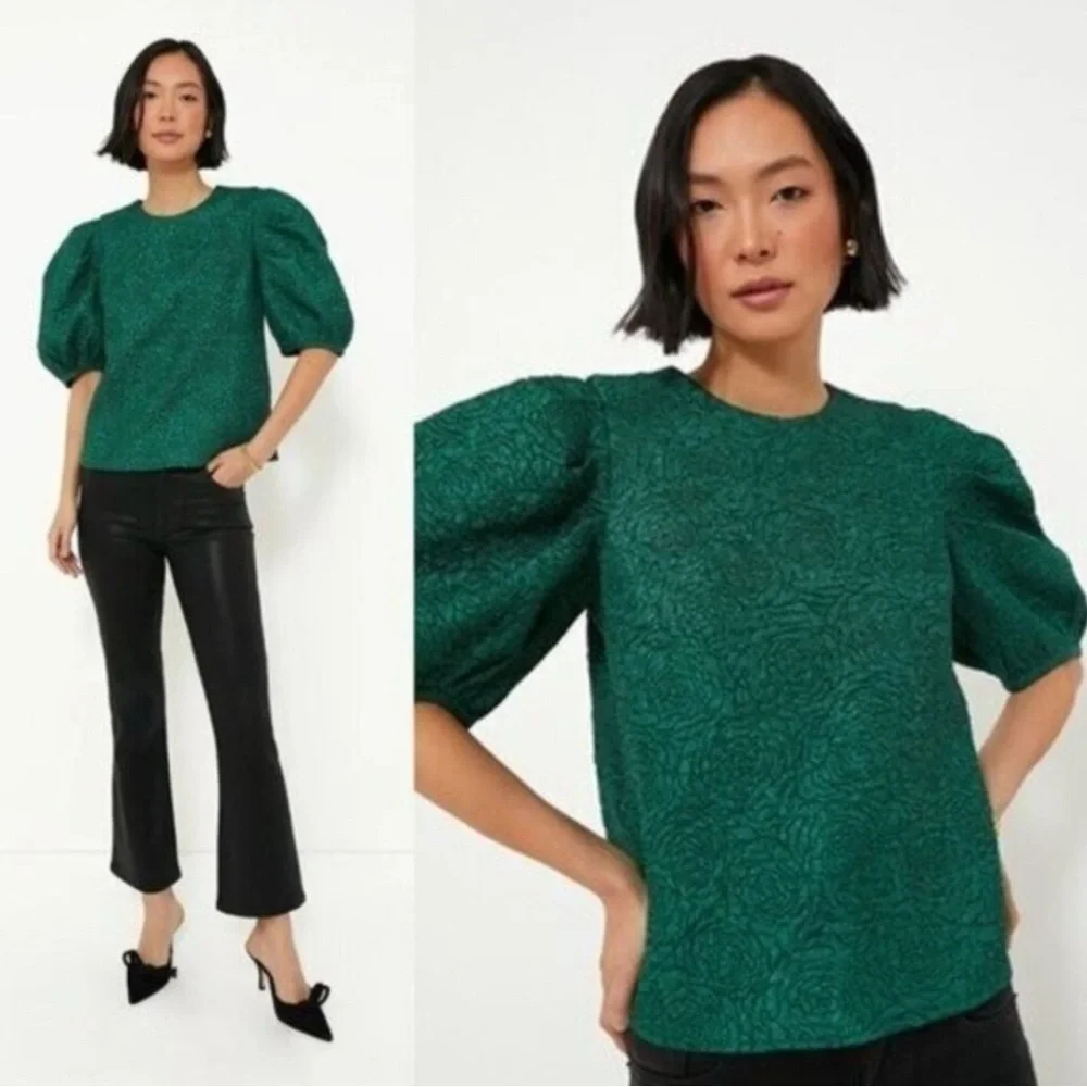 NEW TUCKERNUCK HYACINTH HOUSE Green Jacquard Noelle Blouse XS
